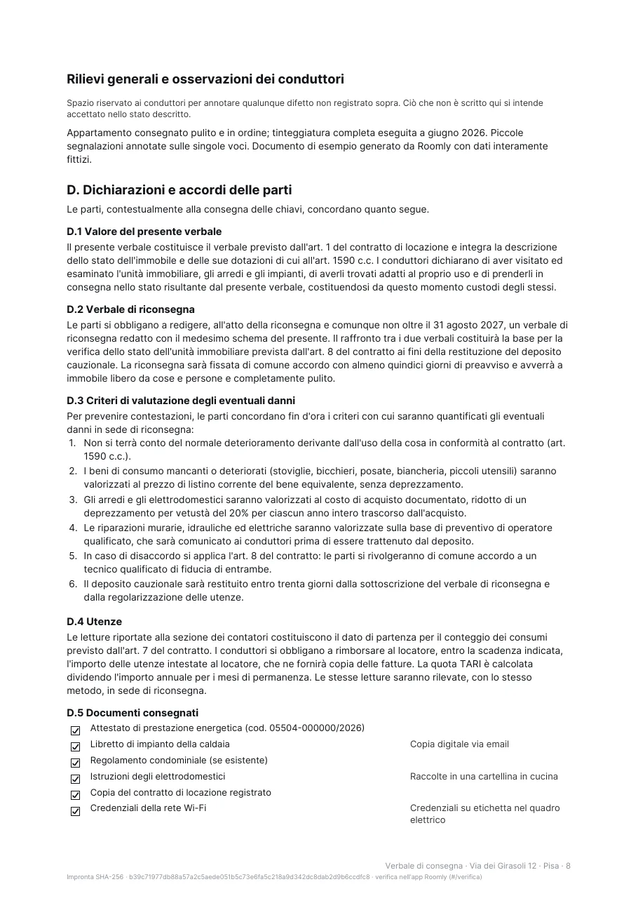 Pagina 8: dichiarazioni e accordi delle parti